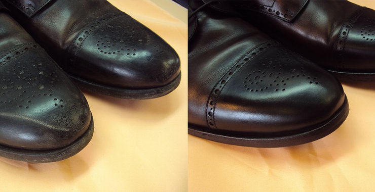 Жидкая кожа для классической обуви до и после